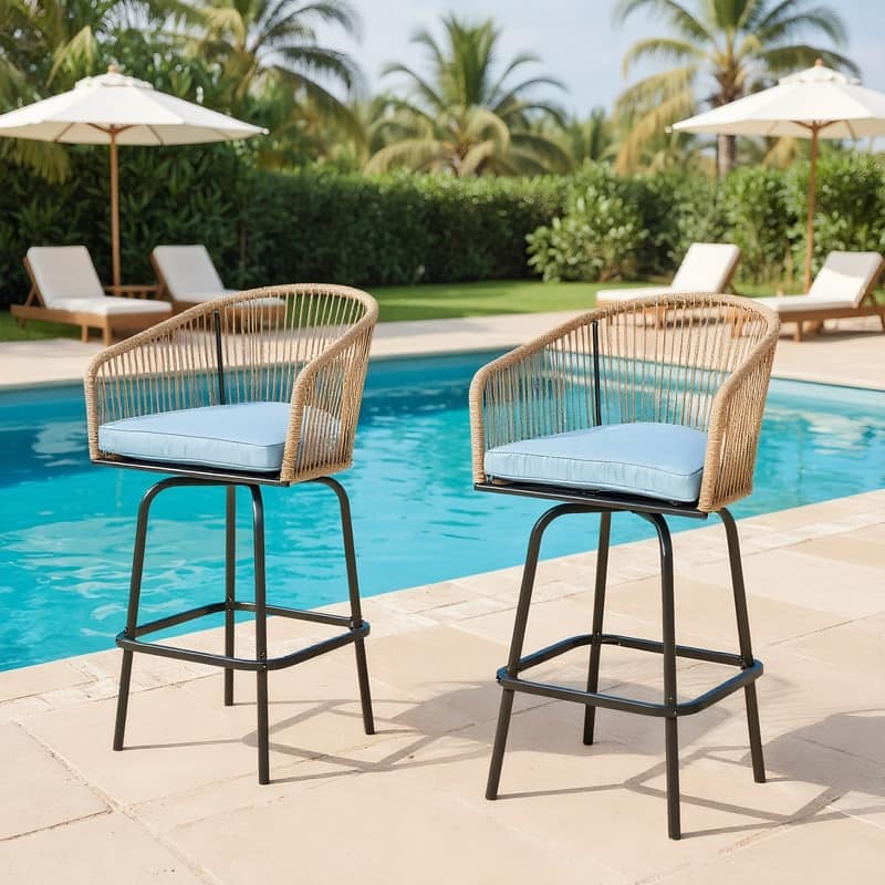 Outdoor Bar Stools Set of 2, 2-Piece Patio Bar Stools with Armrests - N/A - Blue