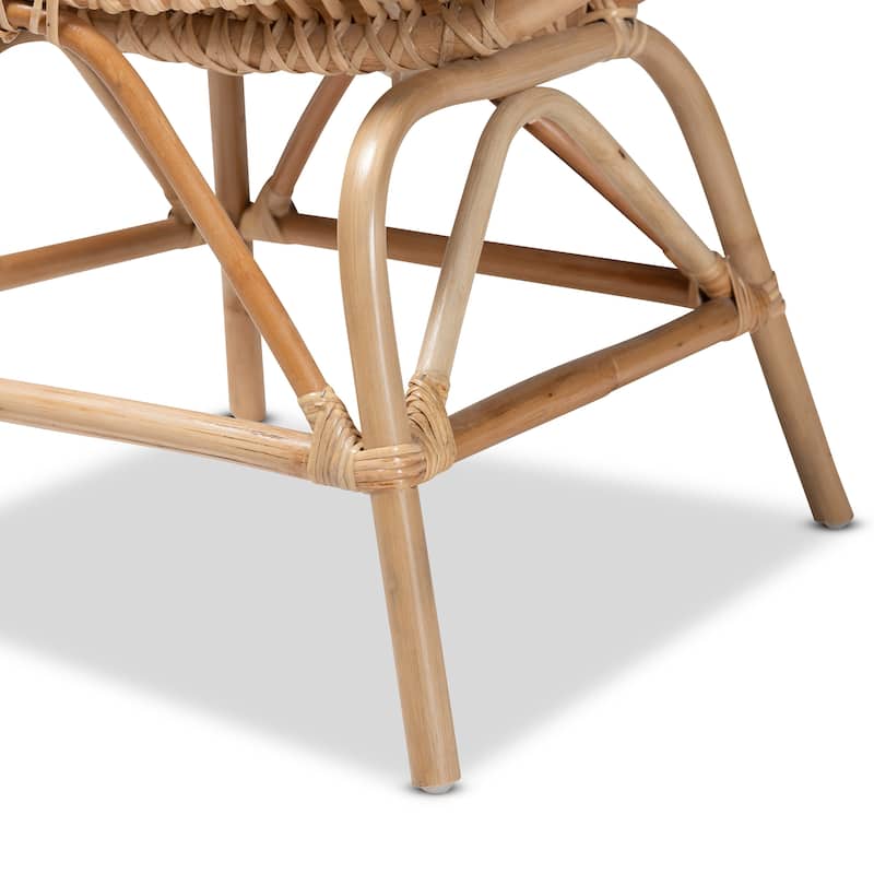 Jayden Bohemian Upholstered Rattan Accent Chair-Natural Brown/White