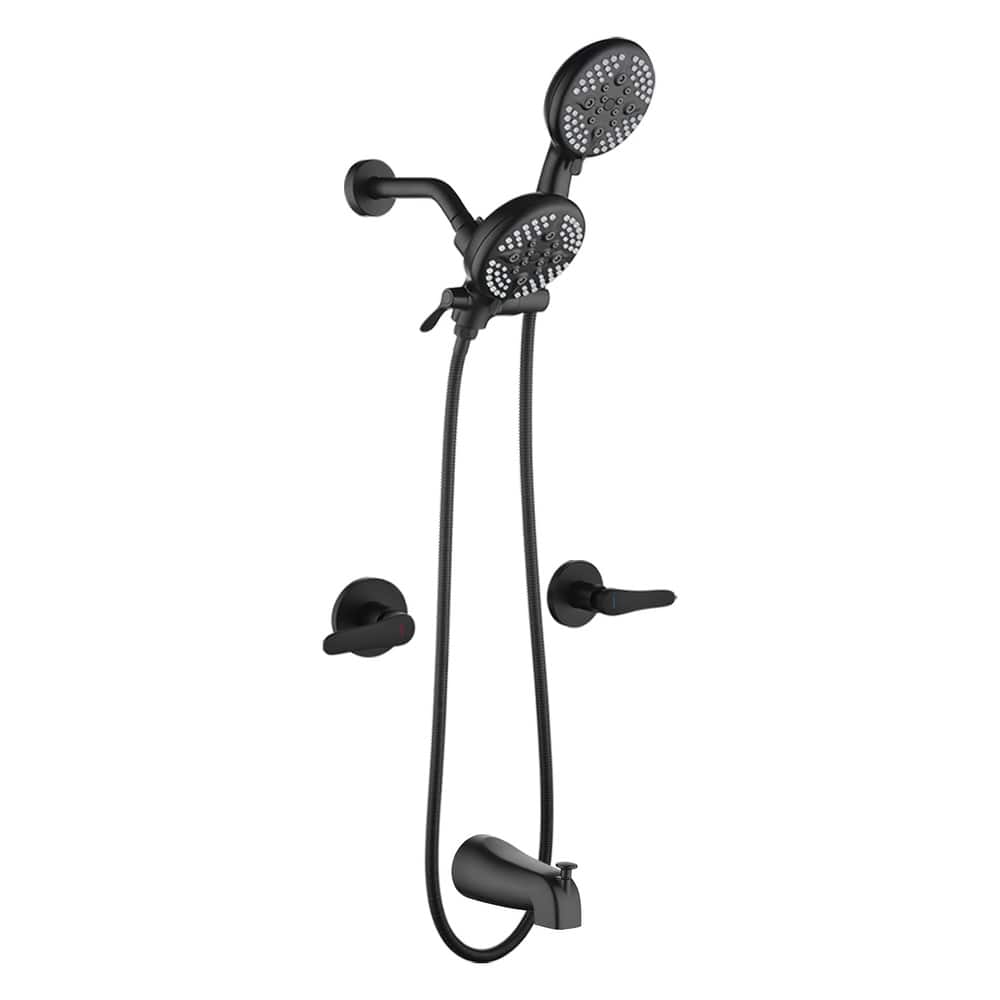 Wall Mount Shower Faucet with Tub Spout Brass 5-Setting Spray Dual Head Complete Shower System with Valve