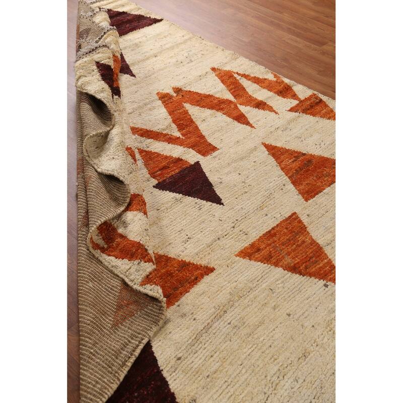 Hand Knotted Oriental 100% Wool Carpet Modern Geometric Beige & Ivories Moroccan Area Rug - 7' 9'' X 5' 9''