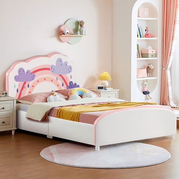 slide 2 of 11, Costway Kids Upholstered Platform Bed Children Twin Size Wooden Bed White - 80'' x 42'' x 32''
