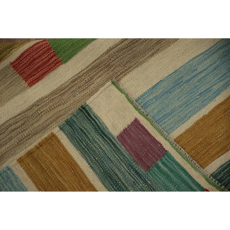 Hand Woven Oriental 100% Wool Carpet Southwestern Modern Multi-Colored Kilim Area Rug - 10' 0'' X 8' 2''