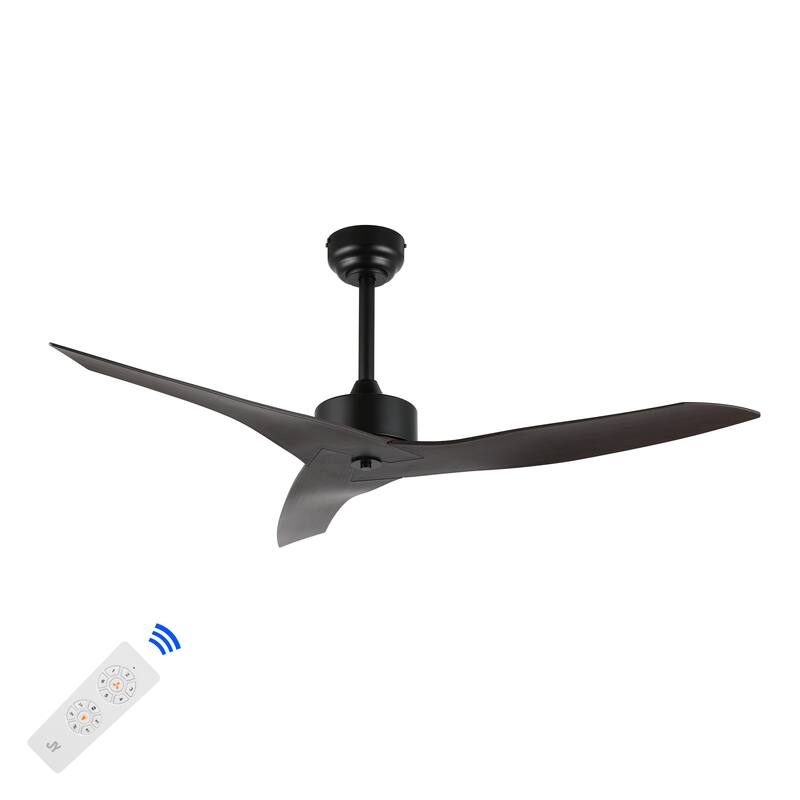Sully 50" Modern Minimalist Iron/Plastic Mobile-App/Remote-Controlled 6-Speed Razor Ceiling Fan, by JONATHAN Y - Black/Dark Brown Wood