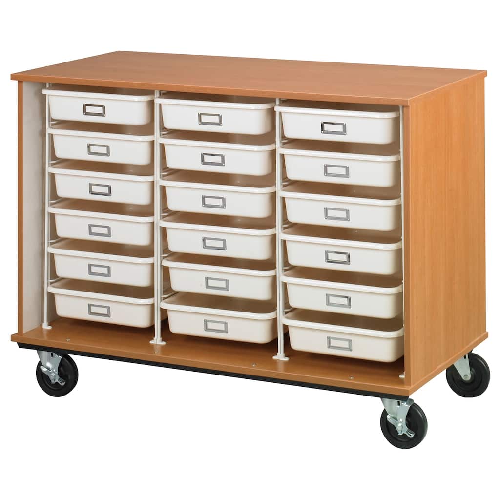 Mobile Storage Tray Cart - 36" Tall Rolling Cabinet - Industrial Grade Wood Composite - Home Organization
