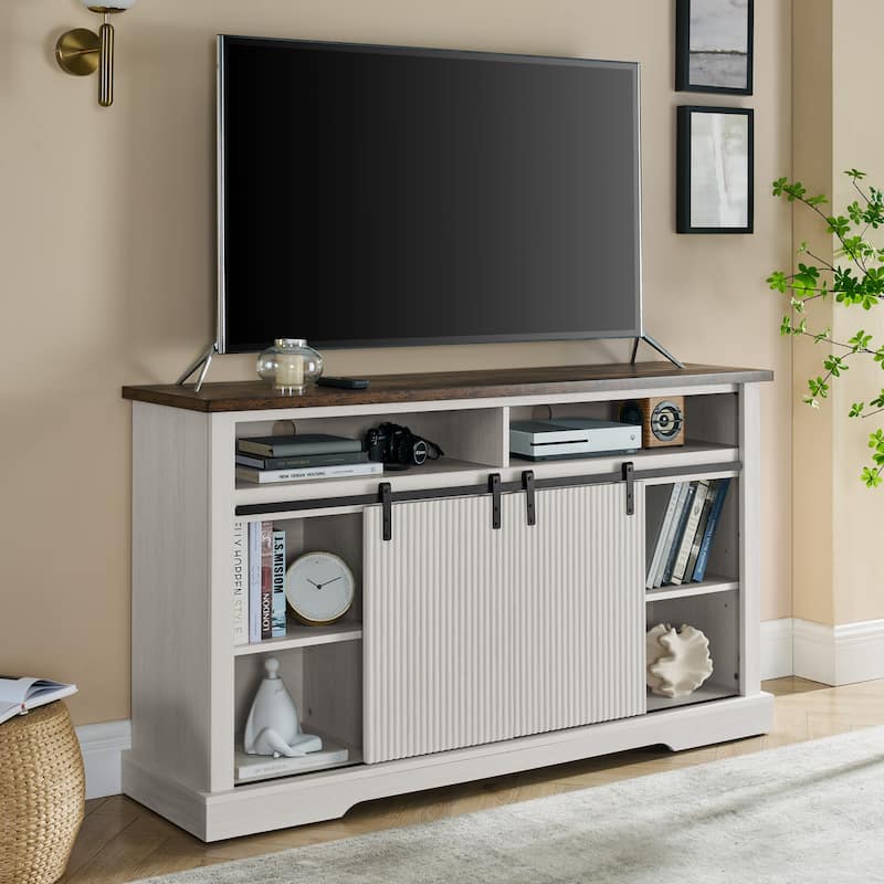 TV Stand for 65 Inch TV, Entertainment Center - Brown+White
