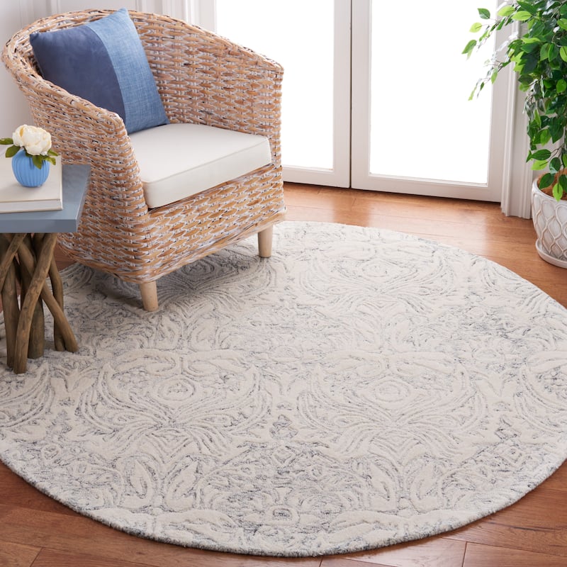 SAFAVIEH Handmade Metro Rakhee French Country Wool Rug - 6' Round - Grey/Ivory