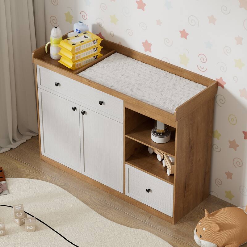 Changing Table Dresser with Drawers and Shelves