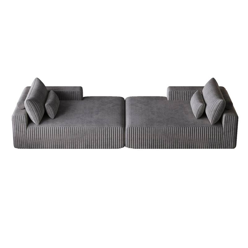 102" Corduroy Cloud Chaise Sectional with Reclining Sofa Bed, No-Assembly Design & Ergonomic Backrest