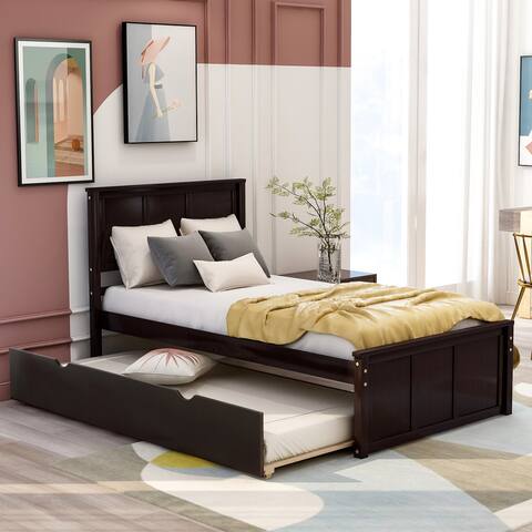 Moden Wooden Platform Bed with Trundle Twin Size