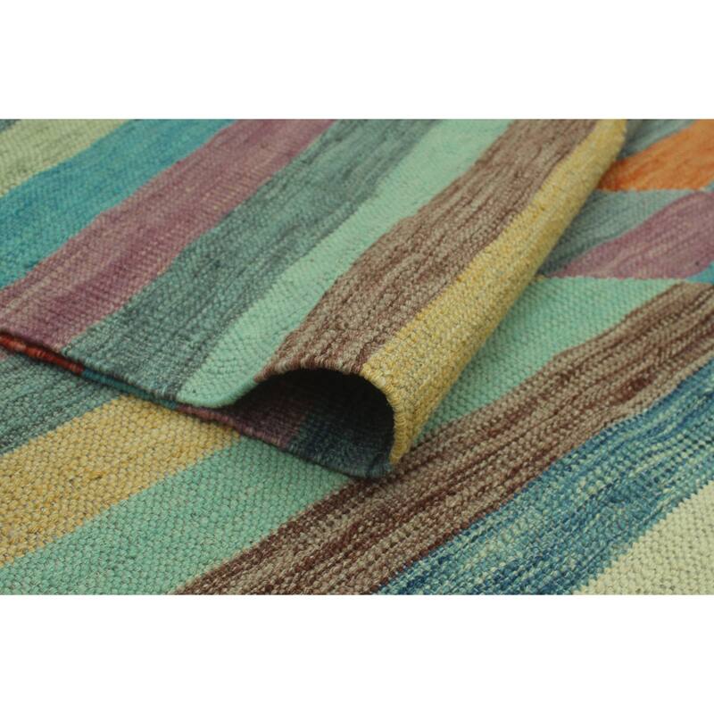 Hand-Woven Winchester Kilim Mariange Blue/Rust Rug - 6'5" x 9'7"