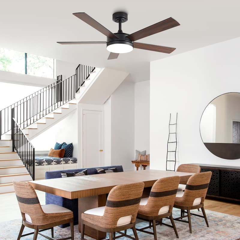48" Modern Black Dimmable Integrated LED Smart Ceiling Fan with Light and App Control
