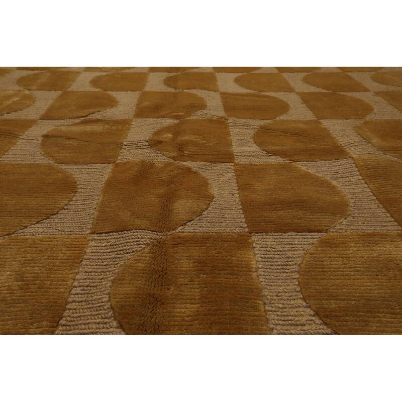 Hand Knotted Tone on Tone Gold, Tibetan Wool Modern Oriental Area Rug - 5' x 8'