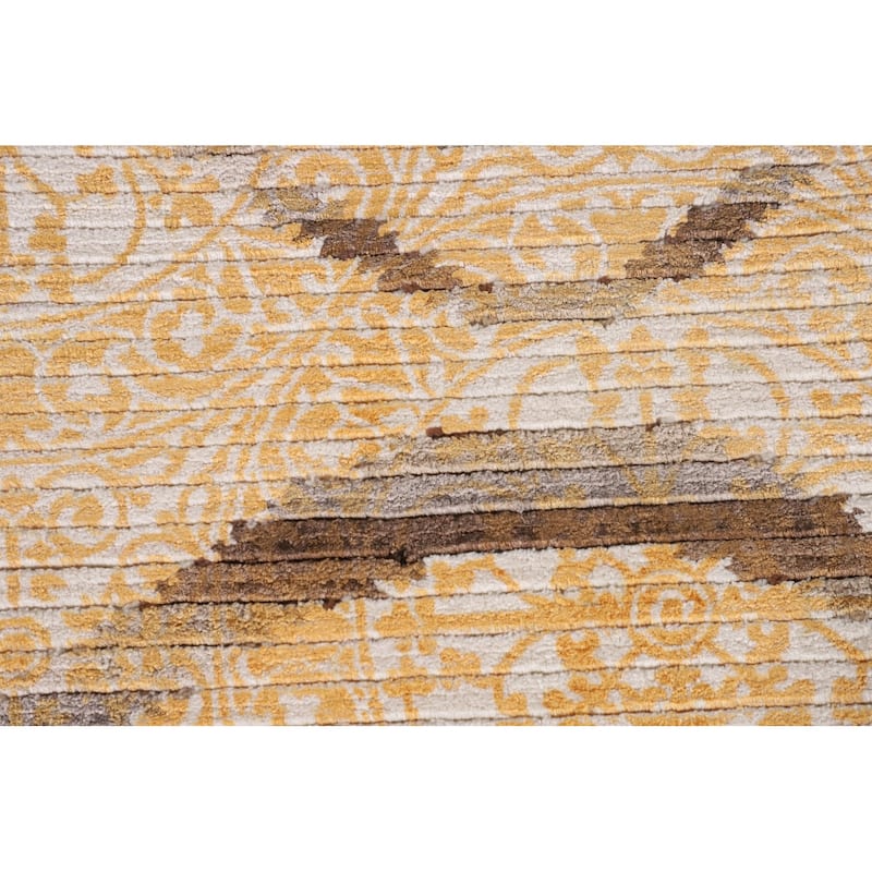 Abstract Oriental Accent Rug Handmade Striped Wool Carpet - 2'9"x 5'1"