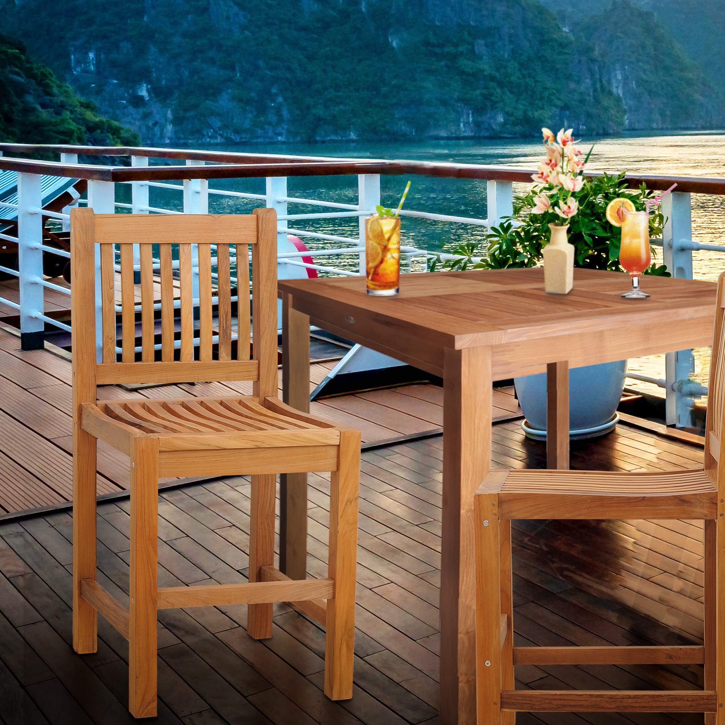 Chic Teak Counter and Bar Stools Bed Bath Beyond