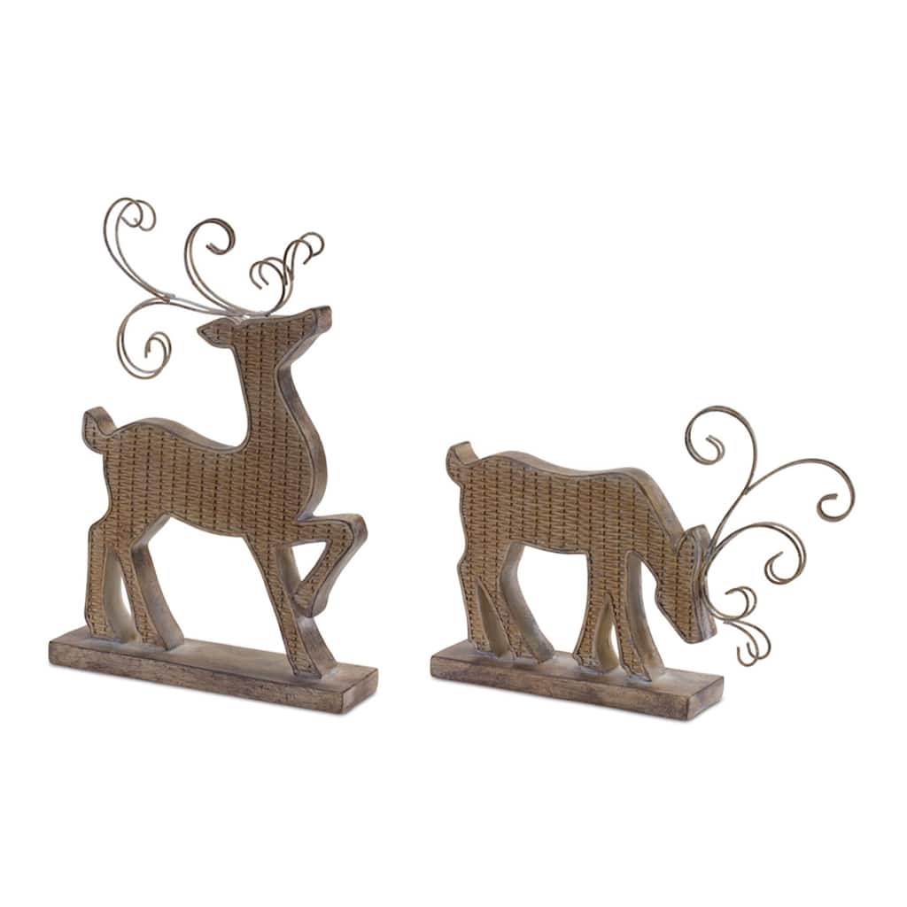 Wicker Style Deer Silhouette Christmas Figurines - 11.75" - Set of 2