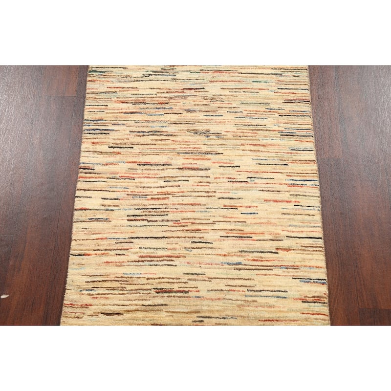 Hand Knotted Oriental 100% Wool Carpet Tribal Contemporary Beige & Ivories Gabbeh (kashkoli) Area Rug - 4' 8'' X 2' 6''