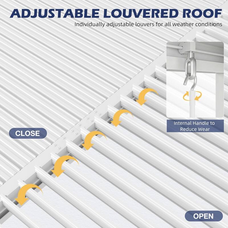 EROMMY Outdoor Louvered Pergola with Adjustable Aluminum Roof – Rainproof Gazebo for Patio & Garden