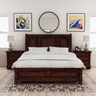 Furniture of America Boeh Cherry 3-piece Bedroom Set with 2 Nightstand ...