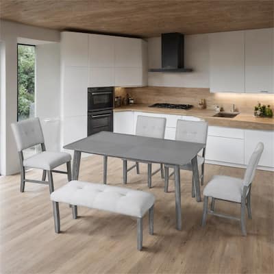 6 Piece Wood Dining Table Set with 4 Upholstered Chairs and Bench