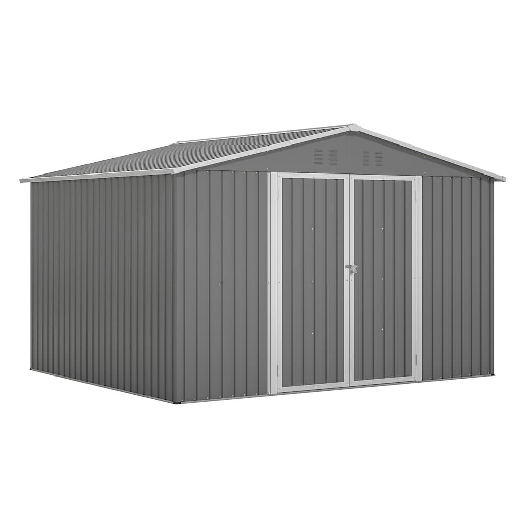 10X8 FT Outdoor Tool Storage Shed with Metal Foundation & Lockable Doors, All Weather Metal Sheds for Garden, Patio, Backyard