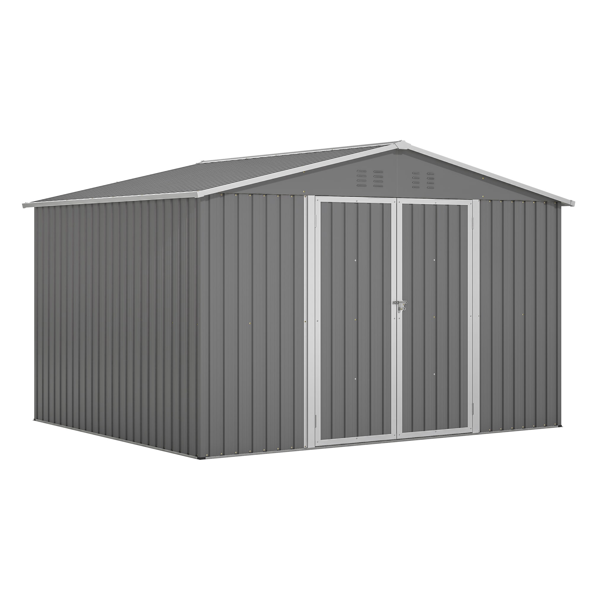 10X8 FT Outdoor Tool Storage Shed with Metal Foundation & Lockable Doors, All Weather Metal Sheds for Garden, Patio, Backyard