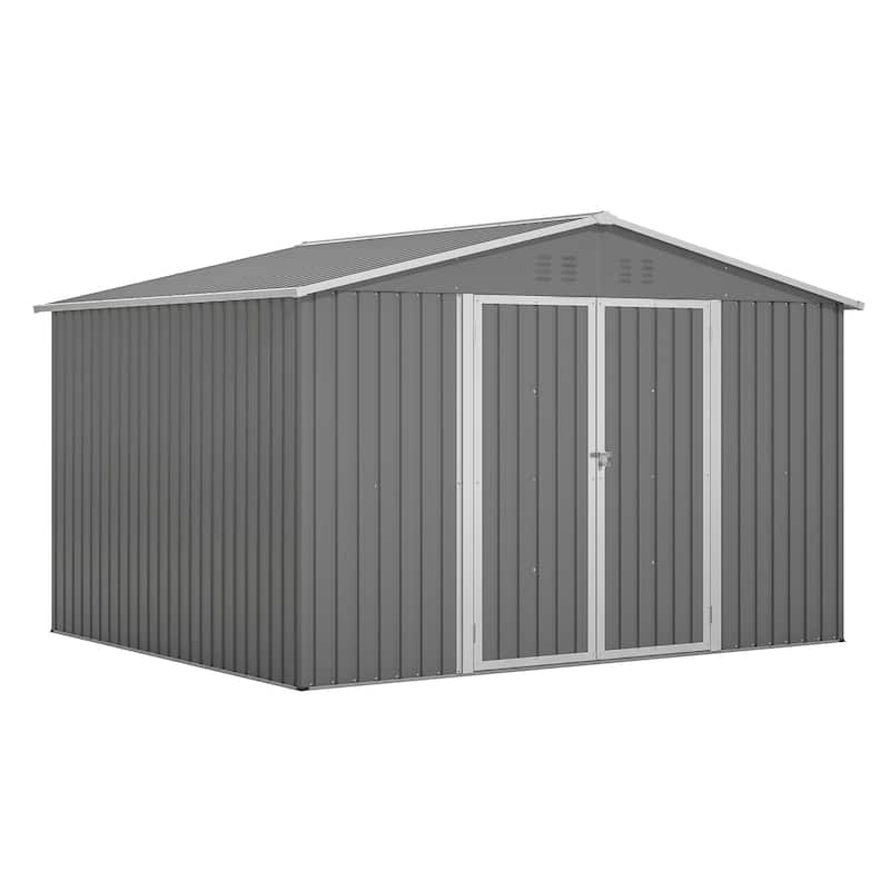 GDFStudio - Evelyn Spacious Outdoor Waterproof Tool Storage Shed with Durable Metal Frame - Grey With Floor Frame - 10X8 FT