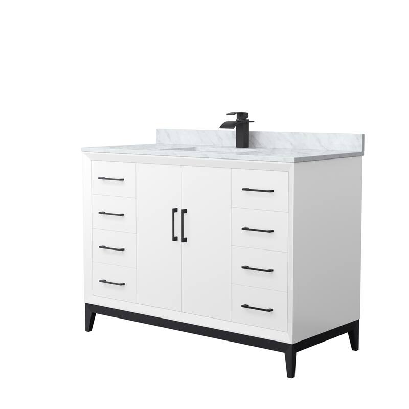 Amici Single Bathroom Vanity Set, Carrara Marble Top - 48-Inch Single - White, Black Trim, White Carrara Marble Top