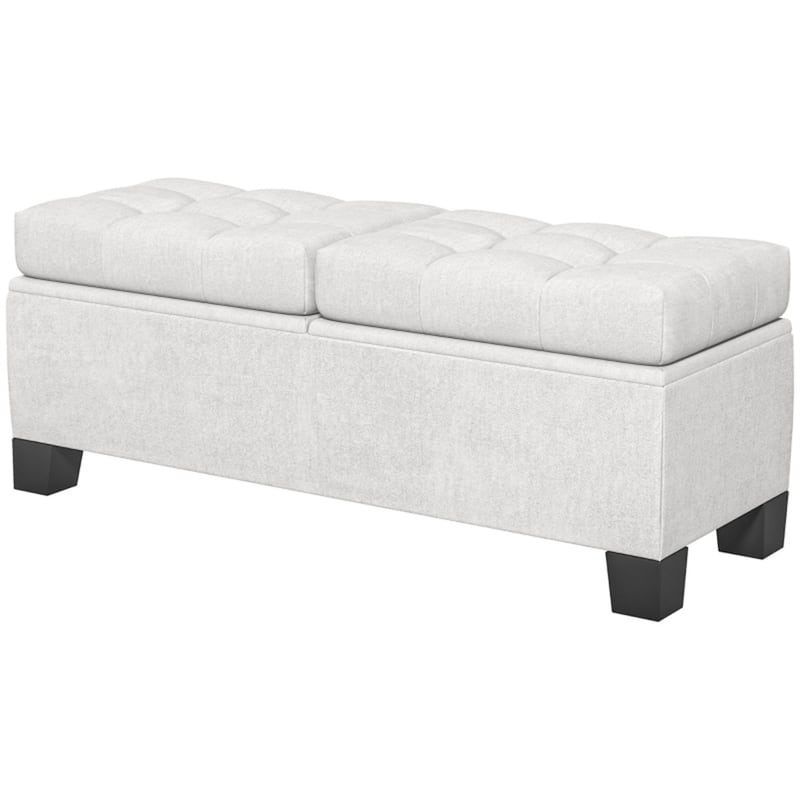 Linen Under-Seat Storage Ottoman Bench with Soft Cushion Seat for Entryway or Bedroom Use - 45.75" W x 16.25" D x 18.5" H - CreamWhite