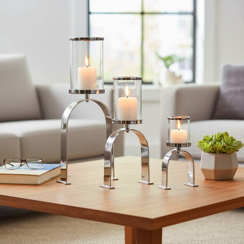 Candle Holders Set of 3 - Metal Pillar, 10/16/22" - 22.0"