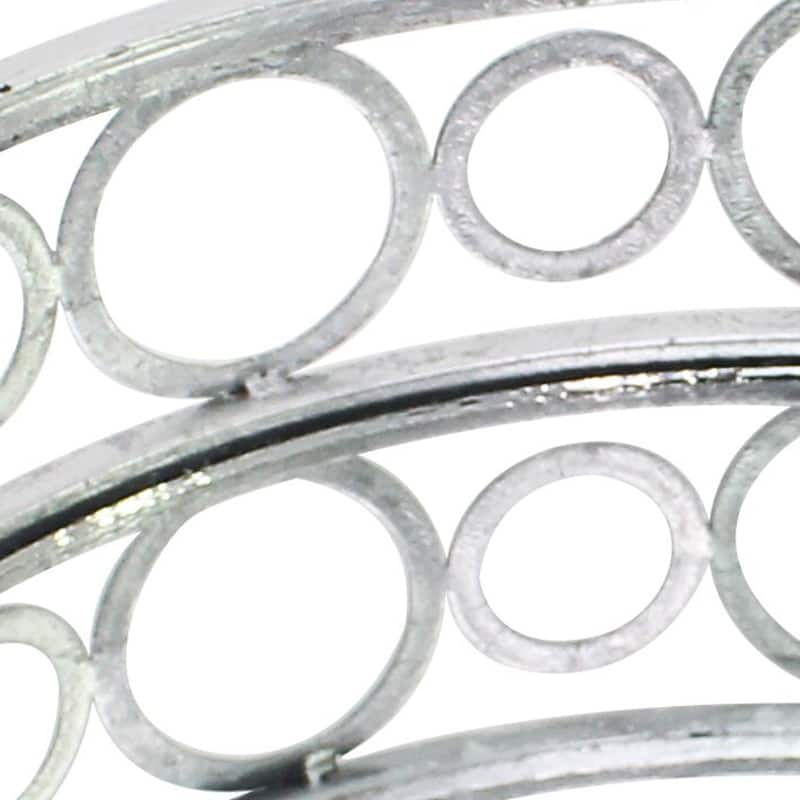 Round Metal Tray Set of 2 with Geometric Mirror Panel Inserts, Silver