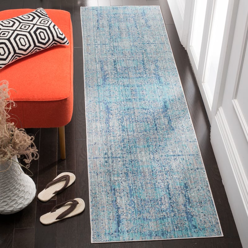 SAFAVIEH Mystique Laurette Watercolor Oriental Polyester Rug - 2'3" x 10' Runner - Light Blue/Multi