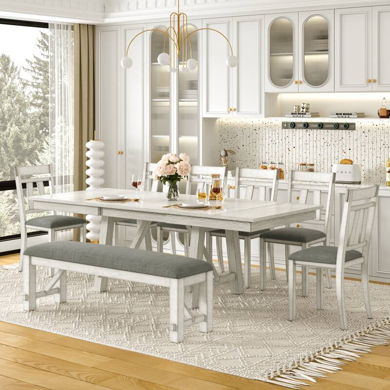 VECELO 94 Inch Modern Solid Wood Rectangular Extendable Dining Table