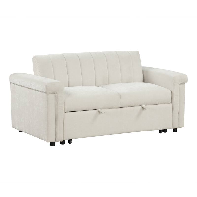 2-in-1 Loveseat Sleeper Recliner Sofa, Convertible Lounge Couch Pull Out Sofa Bed with Vertical Striped Backrest