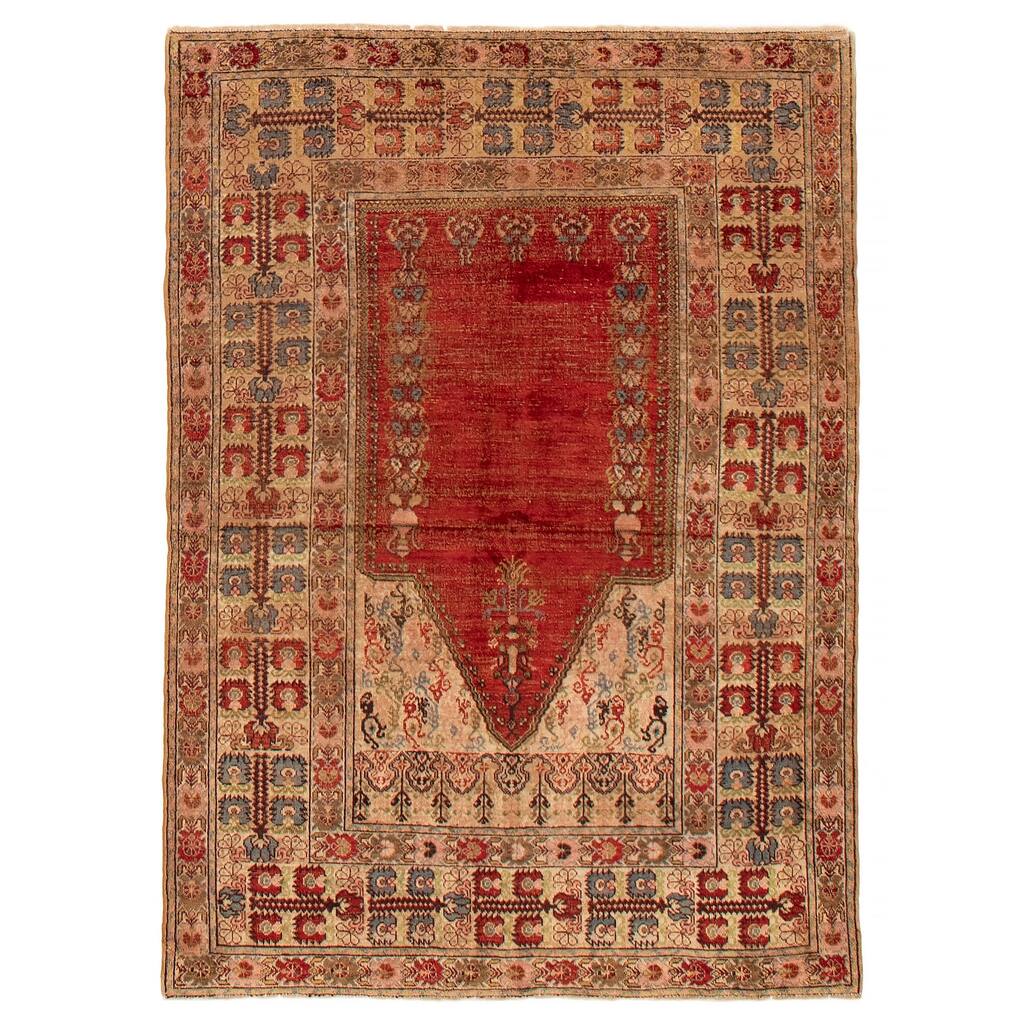 ECARPETGALLERY Hand-knotted Hereke Red Silk Rug - 4'0 x 5'5