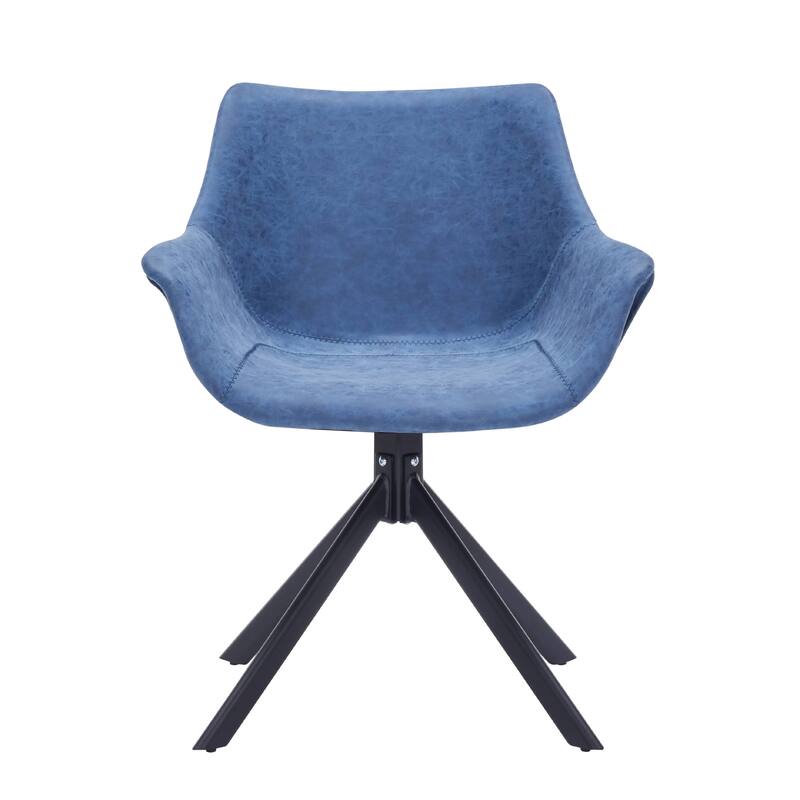 Markley Leather Swivel Dining Armchair with Black Iron Base - Accent Dining Chair for Kitchen and Dining Room Set of 4