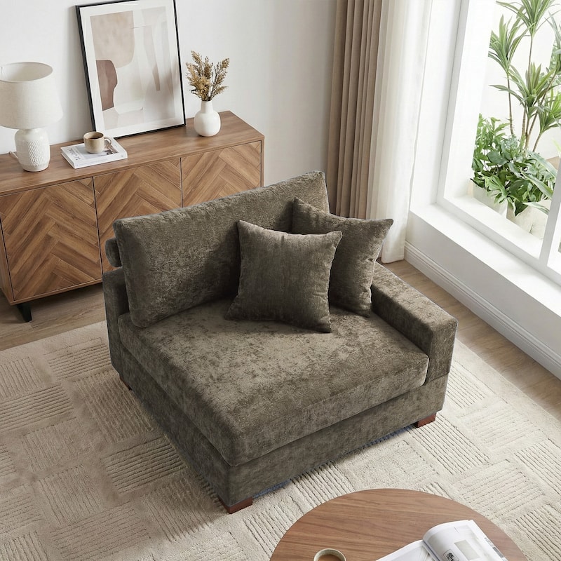 41" W Modern Chenille Corner Arm Accent Chair Sectional Module with Pillows