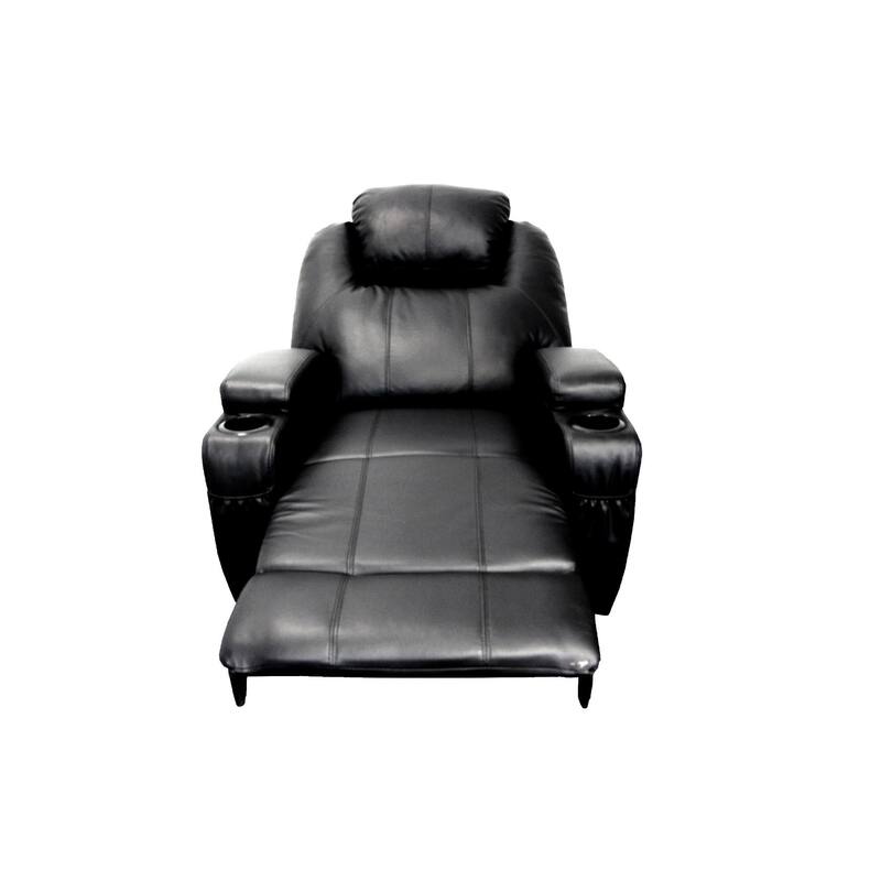 Contemporary Polyurethane Upholstered Metal Rocker Recliner with Swivel, Black