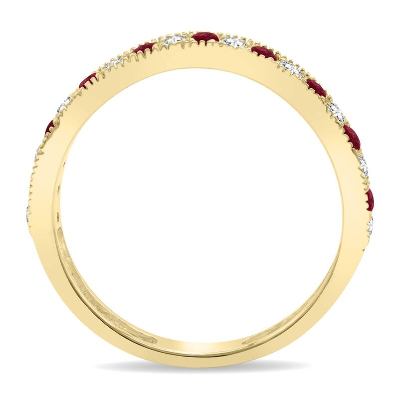 Ruby and Diamond Channel Set Wedding Band in 10K Yellow Gold