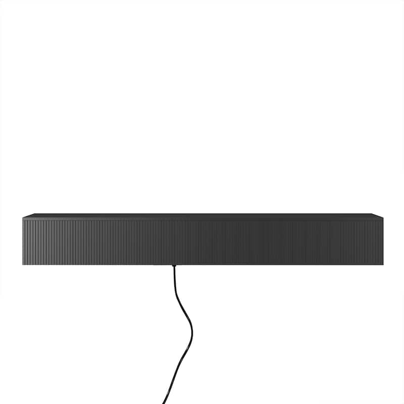 Modern Floating Wall-Mounted TV Cabinet, for 55, 60 and 65 Inch TVs, with 16-Color LED Lights, for Living Rooms, Black