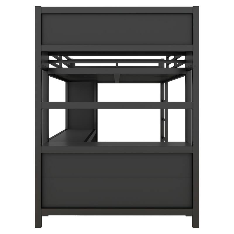Full Size Metal Loft Bed with Wardrobe, L-Shaped Desk, Storage Cubes and Shelves