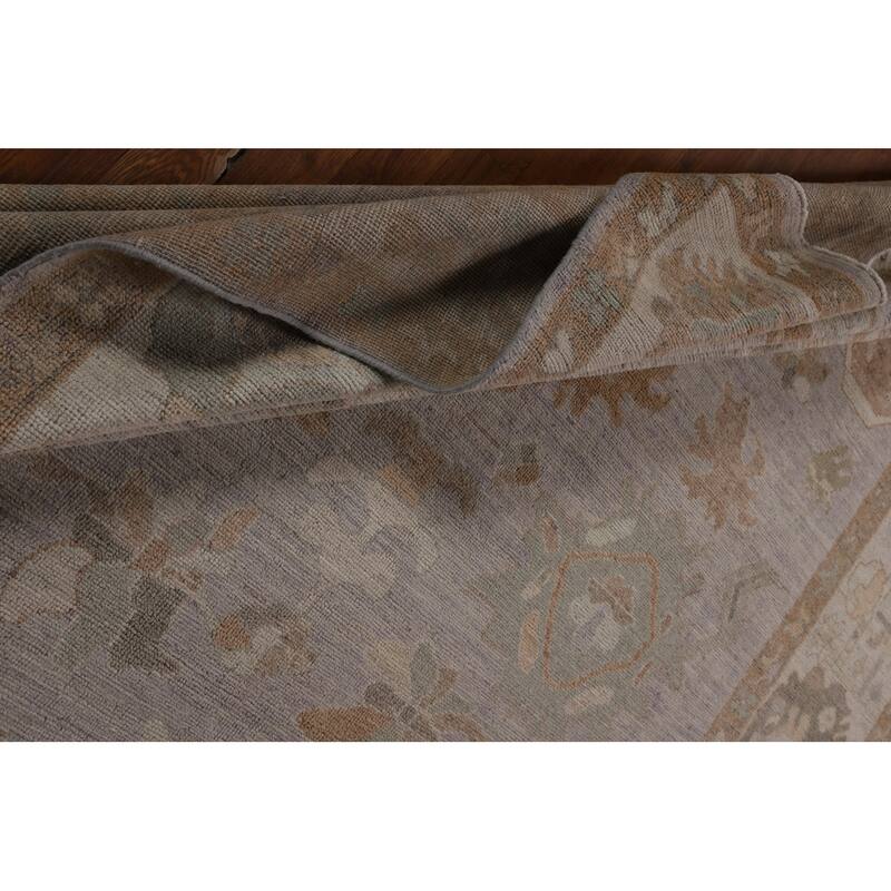Vegetable Dye Oushak Turkish Rug Handmade Grey Wool Carpet - 8'0"x 9'11"