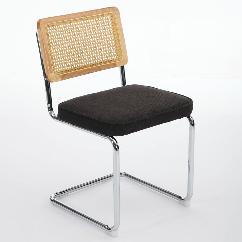 Velvet Upholstered Dining Chairs Set of 2, with Natural Cane Back and Stainless Chrome Base