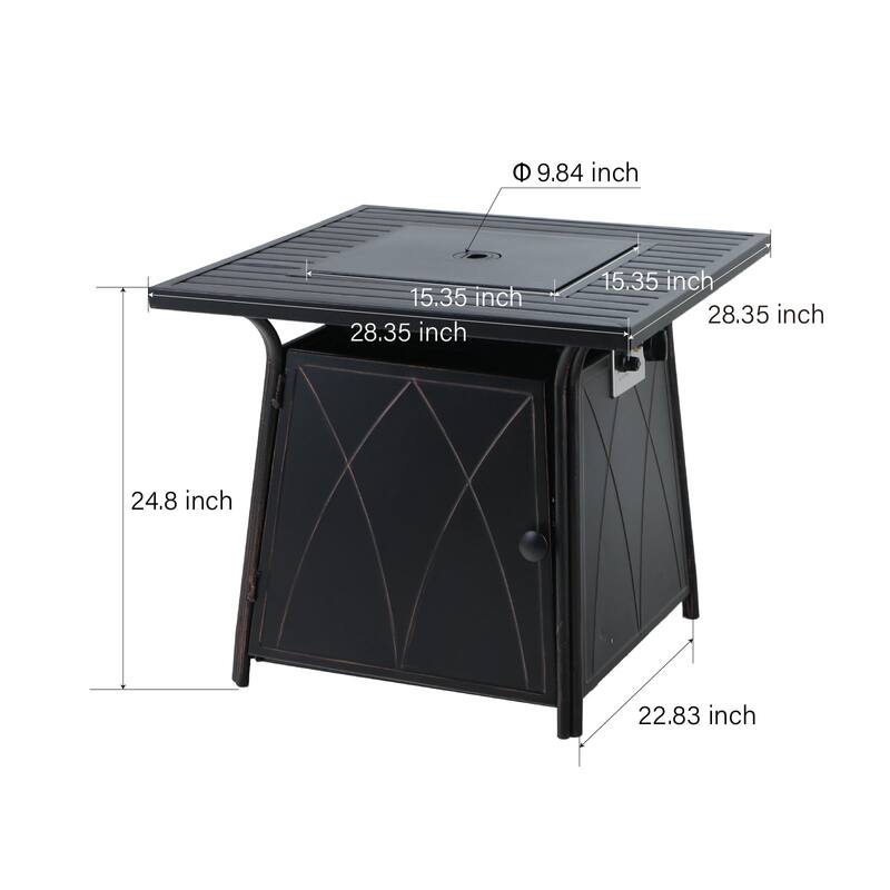 MAISON ARTS 5-Piece Gas Fire Pit Table Outdoor Dining Set Steel Swivel Chairs Metal/Wood-look Square Gas Fire Pit Table