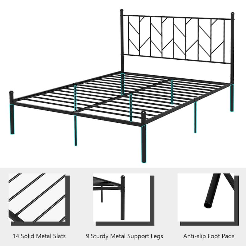 Costway Full/Qween/Twin Size Metal Platform Bed Frame Vintage