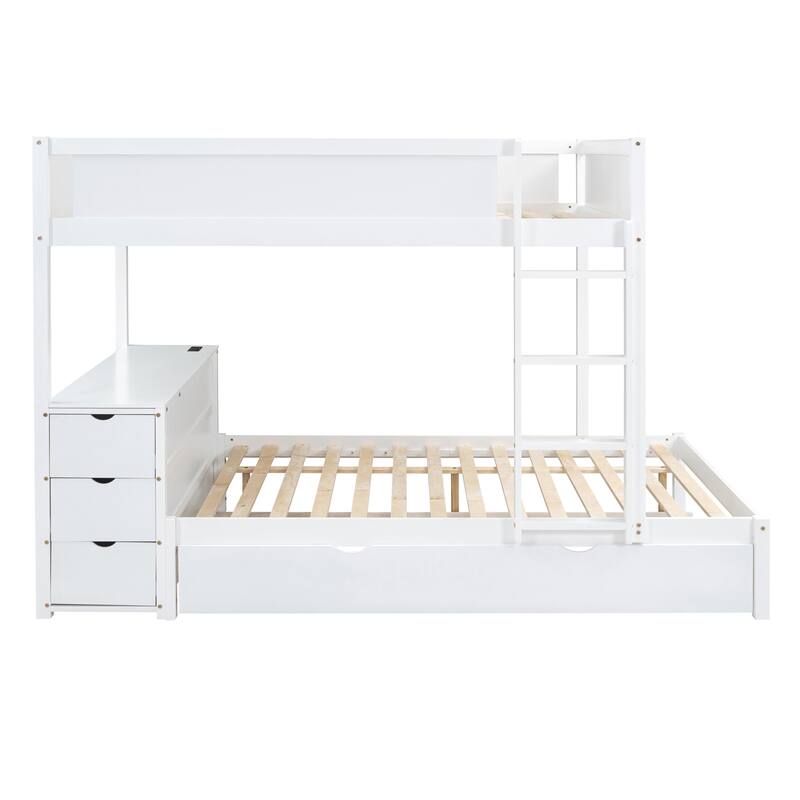Full-Over-Full Bunk Bed with Twin size Trundle, Storage and Desk