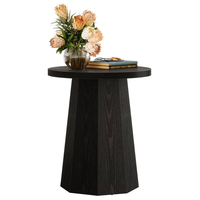 Round End Table, Wooden Couch Side Table, Nightstand Accent Furniture for Living Room, Bedroom