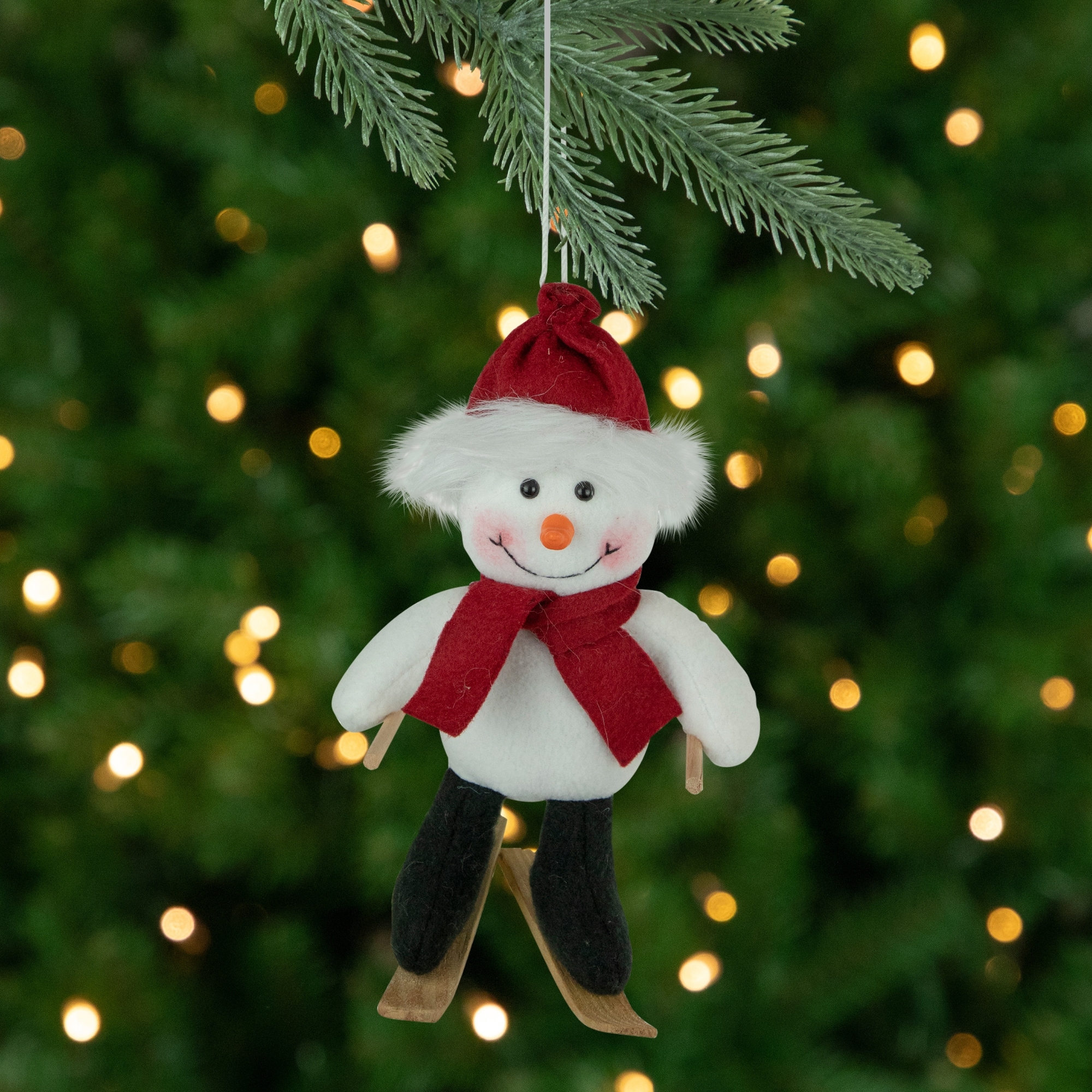 Skiing Snowman with Santa Hat Matching Scarf Christmas Ornament 9.5"