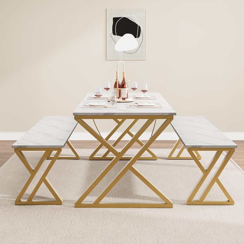 Kitchen Room Dining Table Set with Benches for 4 for Kitchen, Apartment, Studio