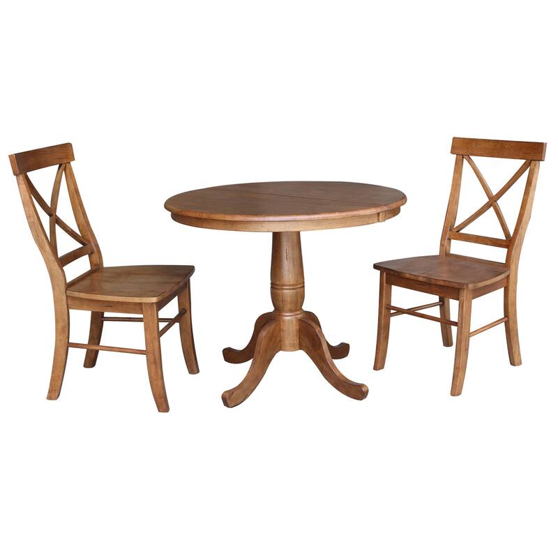 36" Round Extension Dining Table with 2 Chairs - Distressed Oak