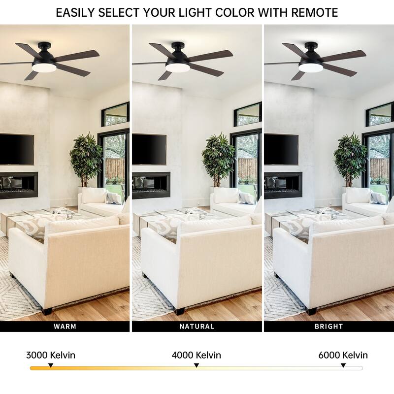 52" Rustic Plywood Reversible Flush Mount Smart Dimmable Ceiling Fan with Light and APP Control
